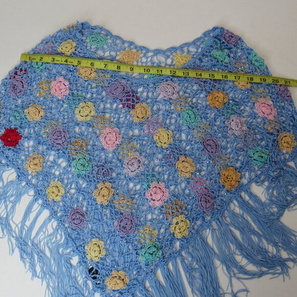 Floral Hollow Out Hook Crochet Shawl Poncho Tops With Tassel Cover Up Knitwear - Picture 6 of 6